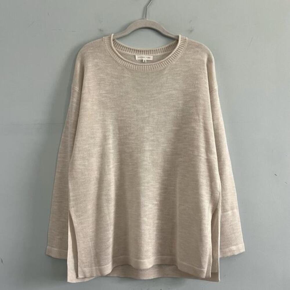 Little Lies Side Slit Cream Crewneck Knit Pullover Sweater - Picture 2 of 6